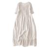 Vintage Style Accordion Pleated Dress V Neck Linen Blend Long Dress Women Lightweight Breathable Casual Loose Fit Dress