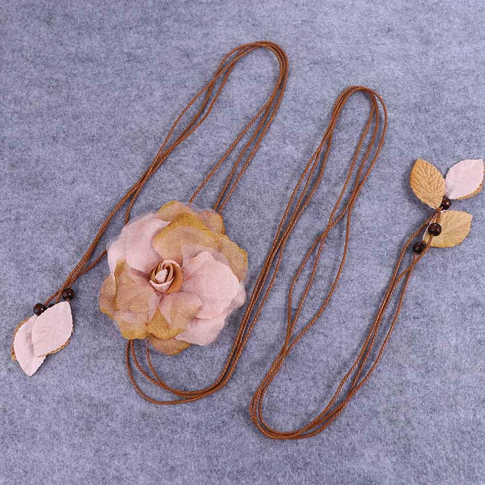 Women Elegant Big Flower Dress Decorated Tassle Chiffon Waistband Waist Chain Belts Waist Rope