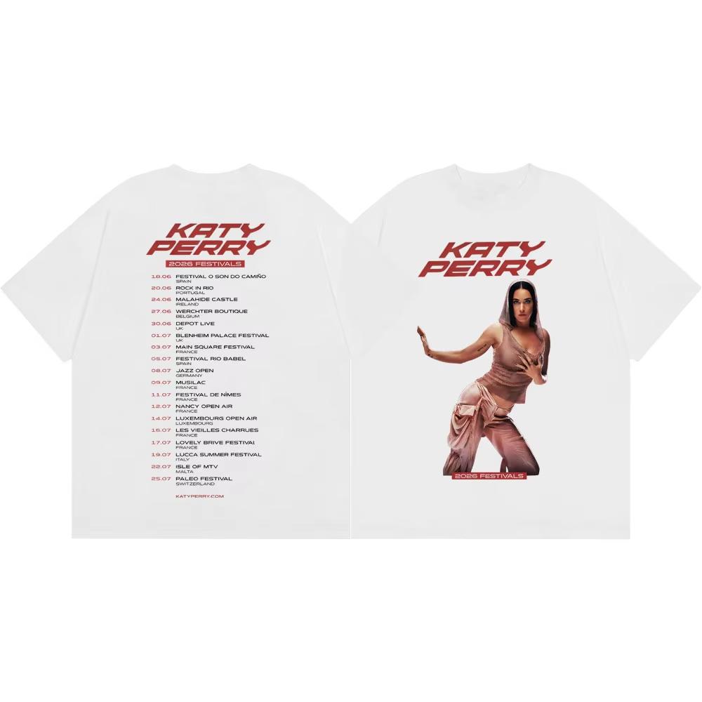 Katy Perry 2026 Festivals Tour Merch T-Shirt Herren Damen Vintage Ästhetik Kurzarm T-Shirts Kurzarm Freizeitkleidung M