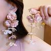 Sommer Chiffon Blumen Quasten Ohrringe für Frauen Urlaubsstil Übertrieben Süße Hängeohrringe Schmuck Accessoires Geschenke