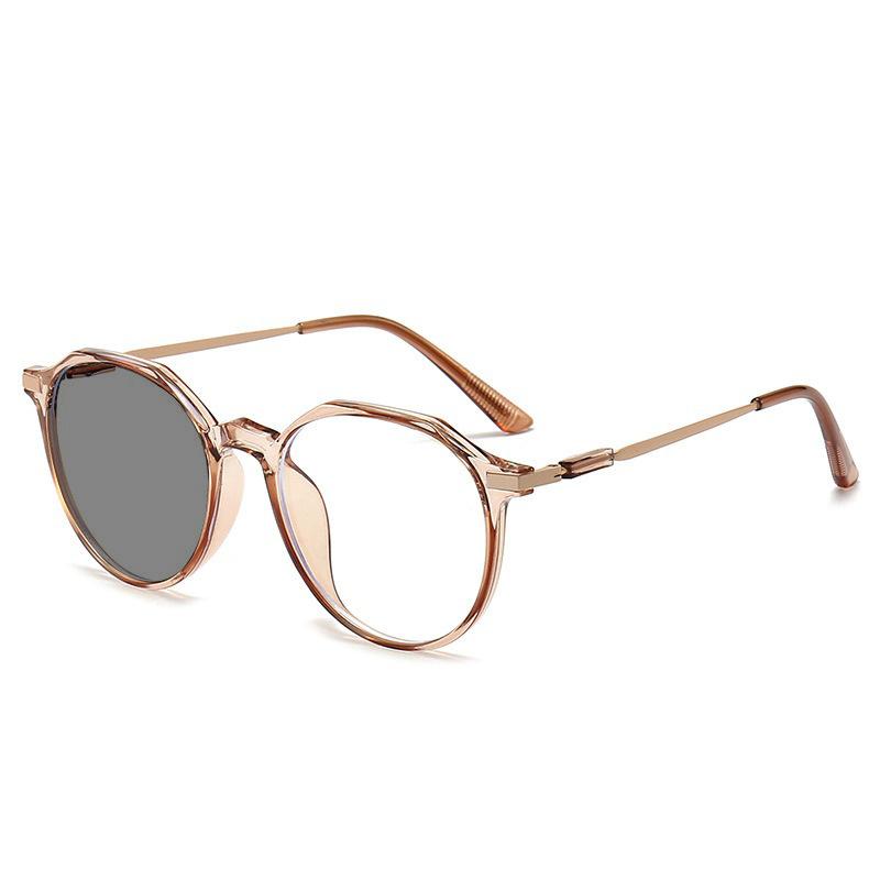 0~ +4.0 Polygon Irregular  Reading Glasses Eyeglass Frame Anti Blue Light Intelligent Color Changing Sensitive Gray Glasses