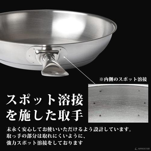 KIPROSTAR Commercial Stainless Steel Frying Pan, 24cm, Induction Compatible, Triple-Layered Bottom, Dishwasher Safe, Uncoated, Suitable for Induction