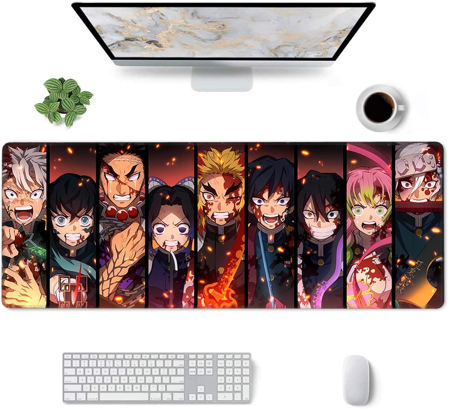 Mauspad Demon Slayer Großes Gaming Anime Großes Schreibtischpad Computer Rutschfeste Gummibasis Kimetsu No Yaiba Home Office Mauspads 300x700x2MM brown