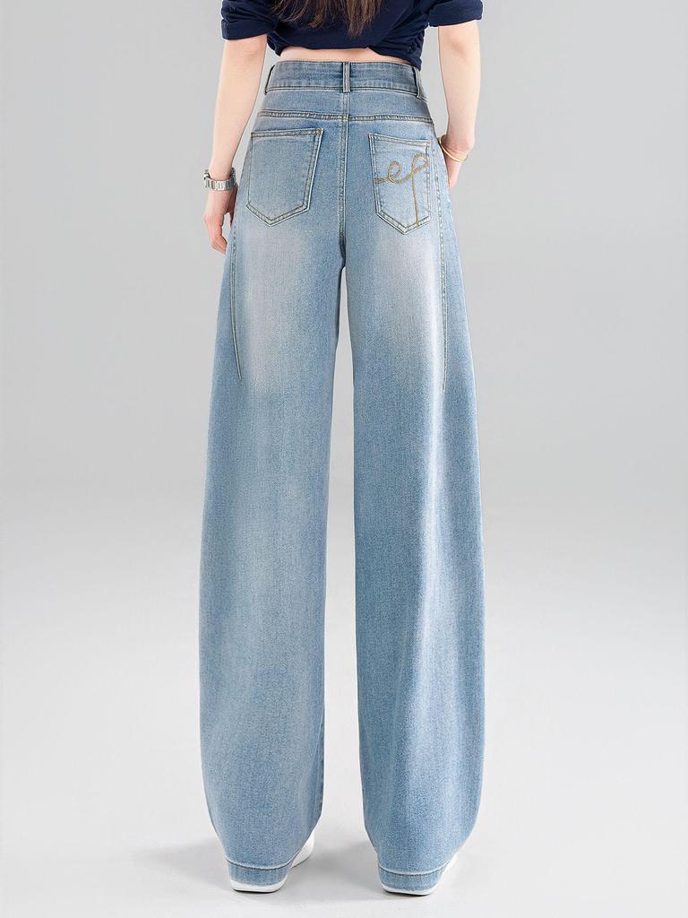 Women's Spring 2026 High-Waisted Tencel Wide-Leg Scissor-Cut Jeans - Slimming, Loose-Fit Pants