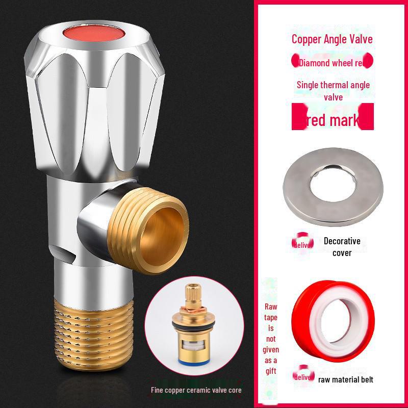 All-Copper Triangular 4-Point Valve: 304 Stainless Steel, Hot/Cold Water Heater, Three-Way Inlet, Dual Outlet Stop Valve