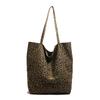 Leopard Print Double-Sided Canvas Tote - Large Capacity College Style Shoulder Bag