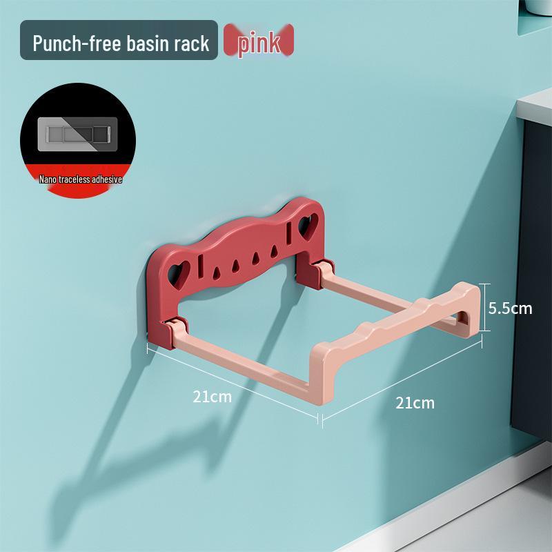 Foldable Wall-Mounted Washbasin & Bathroom Storage Rack, Punch-Free Shelf for Toilet, Bath, and Foot Basin.