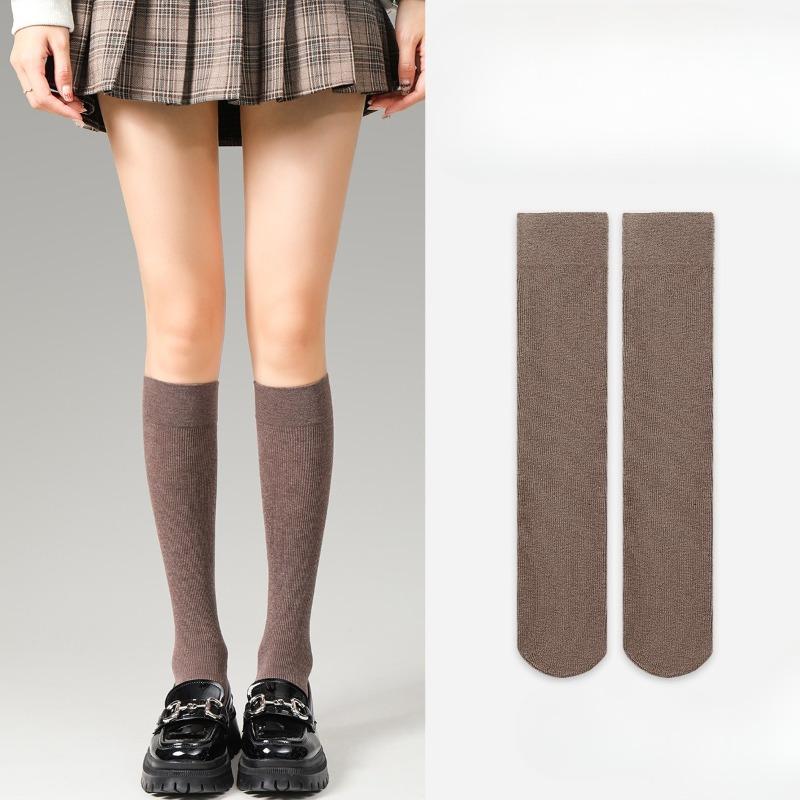 

Женские осенне-зимние новые однотонные носки до колена 1 pair кофейный