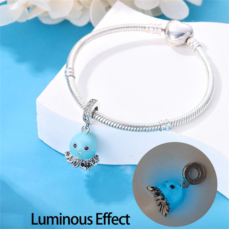 Copper Ocean Series Octopus Turtle Luminous Charms Fit 4Mm Hole Diameter Bracelet Charm Beads Necklace Diy Female Jewelry