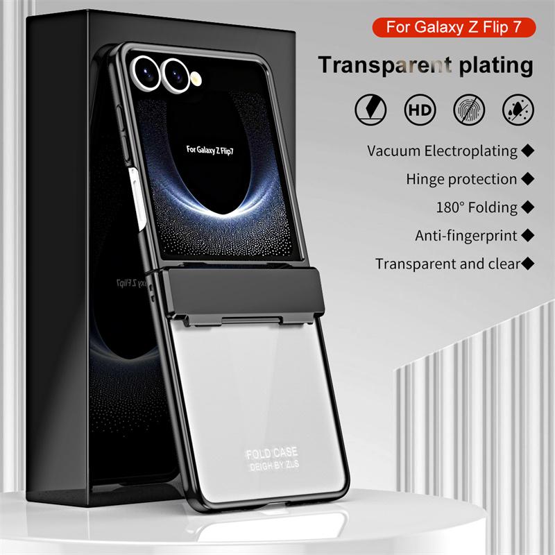 For Samsung Galaxy Z Flip 7 5G Phone Case Luxury Electroplating Matte Folding Hinge Screen Protector Film Shockproof Hard Cover