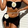 2024 Women's Three-Piece Bikini Set with 3D Floral Beach Skirt & Sunscreen