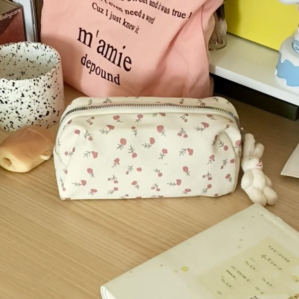 Cute Multifunctional Floral Pen Bag Student Cartoon Pencil Case Large Capacity Stationery Organizer School Office Supplies