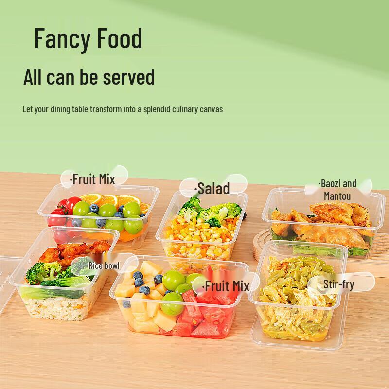 Baijie Rectangular Disposable Plastic Takeout Boxes with Lids, 1000ml, 50-Pack