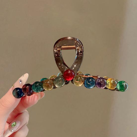 Yousheng Hair Claw Colorful Transparent Beads Decor Hair Clip Strong Grip Non-Slip Large Size Back Head Shark Hair Claw Hair