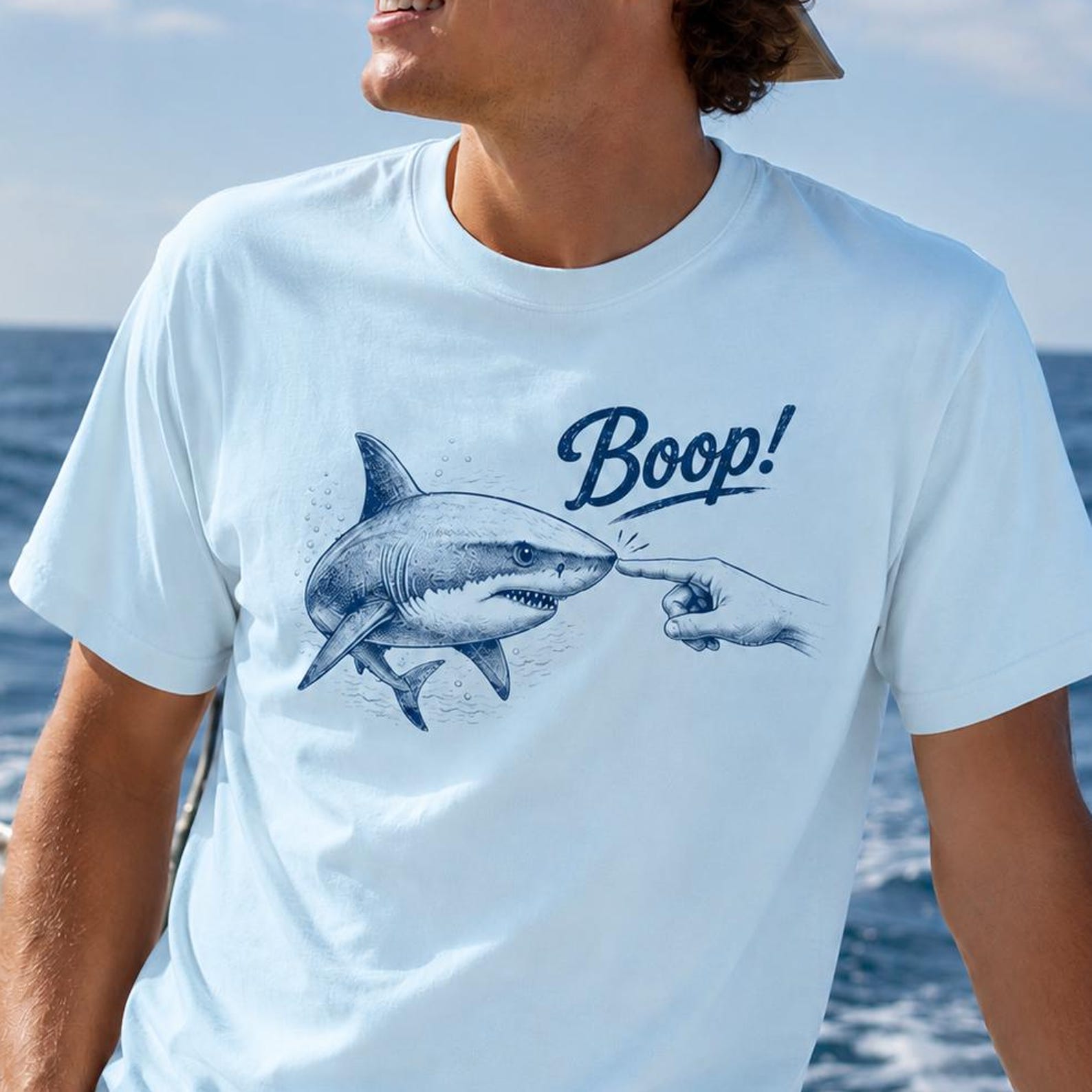 Funny Shark Meme Tshirt, Snarky Great White Shark Tee, Boop Shark Shirt, Unhinged Shark Beach Vacation T-shirt, Fisherman Shirt S