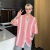 Korean Style Contrast Color Short-Sleeve Shirt - Men's Summer Trendy Loose Lapel Knitted Top