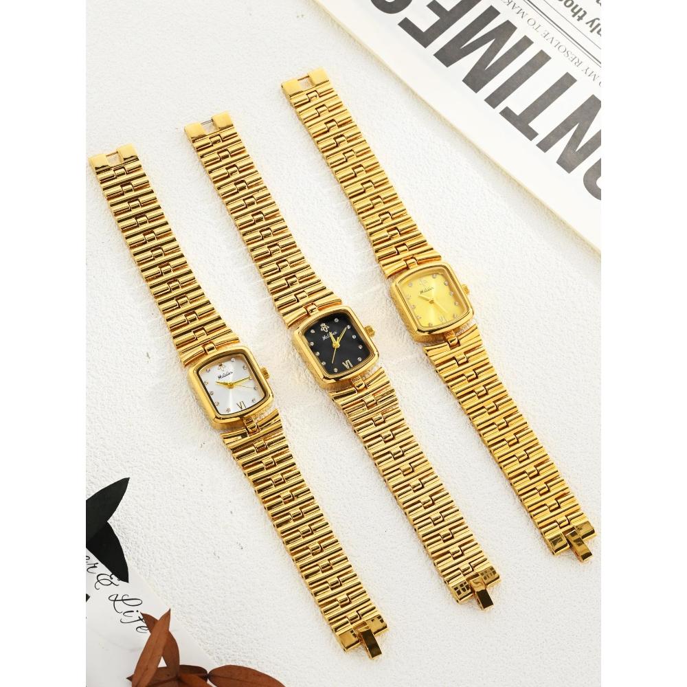 Luxury Ladies Fashion Quartz Watch Simple Scale Square Dial Gold Plated Women Watches Business Stainless Steel Clock