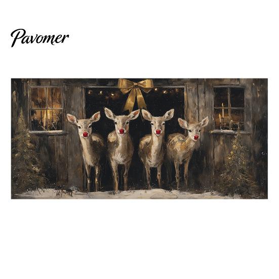 Seasonal Celebration Props Christmas Garage Door Cover, Winter Reindeer Barn/Santa Shop/Nativity Scene Holiday Party Backdrop Banner, Large