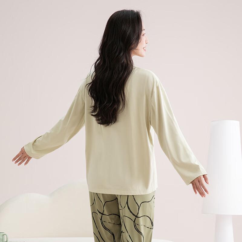Fenteng Women's 100% Cotton Pajama Set with Built-in Pads