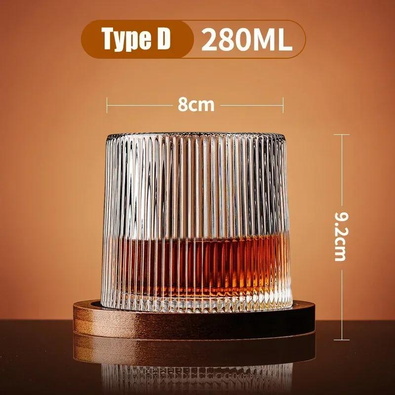 Bicchiere da Whisky Retrò Rotante con Sottobicchiere in Bambù Trottola Antistress Bicchieri Piacevoli per Vino Utensili per Bere da Bar di Casa
