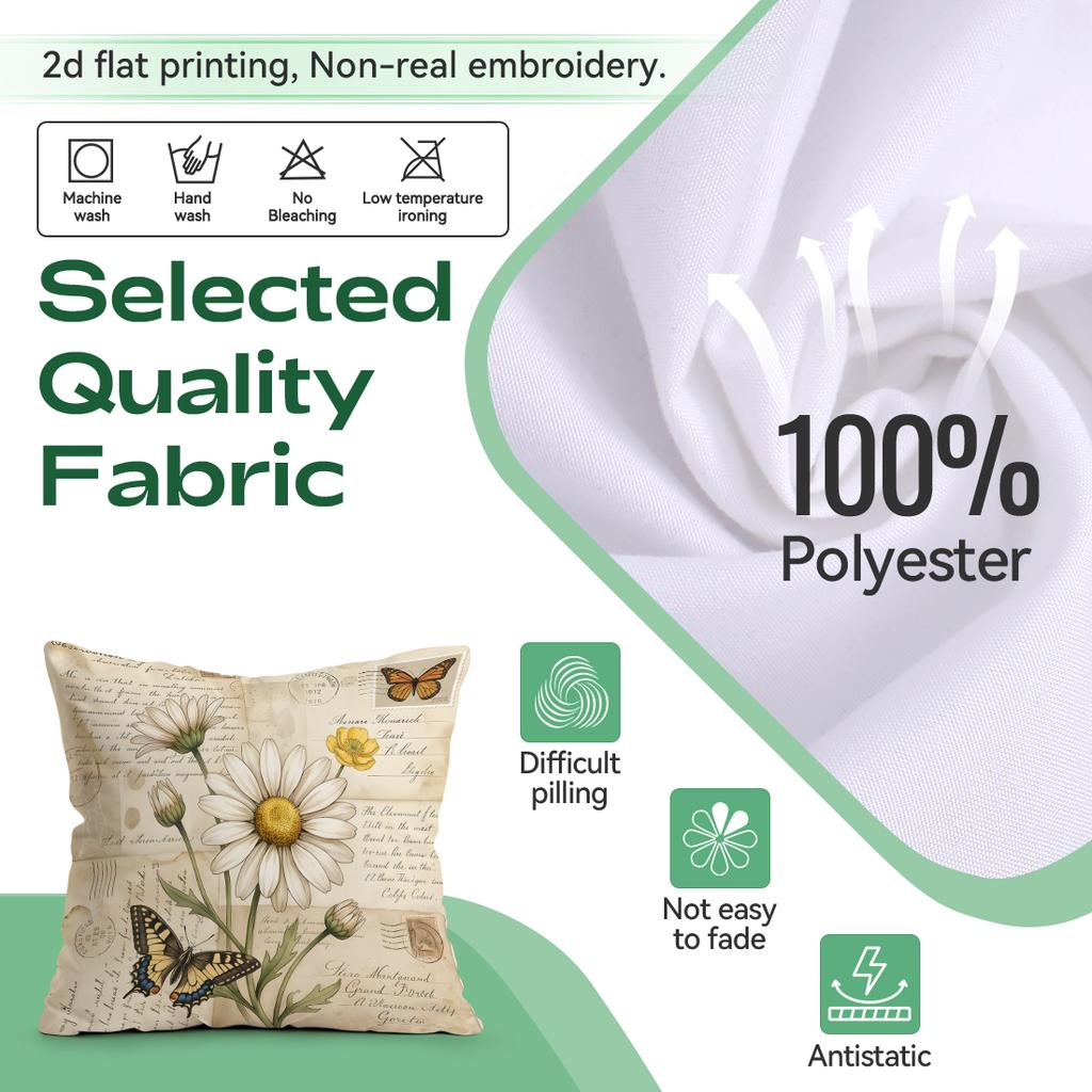 1pcs Retro Daisy Butterfly Cushions Pillowcase Polyester Cushion Cover Throw Pillow Pillowcover Home Car Sofa Decor
