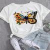Butterfly Flower Sweet Trend Casual Tee O-neck Women Graphic T-shirts Clothing T Fashion Short Sleeve Printed Female Clothes