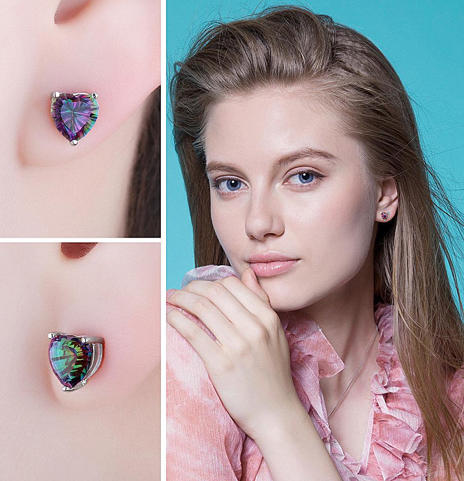 Boucles d'oreilles Cœur Arc-en-ciel Colorées - Argent 925, Bijoux Populaires