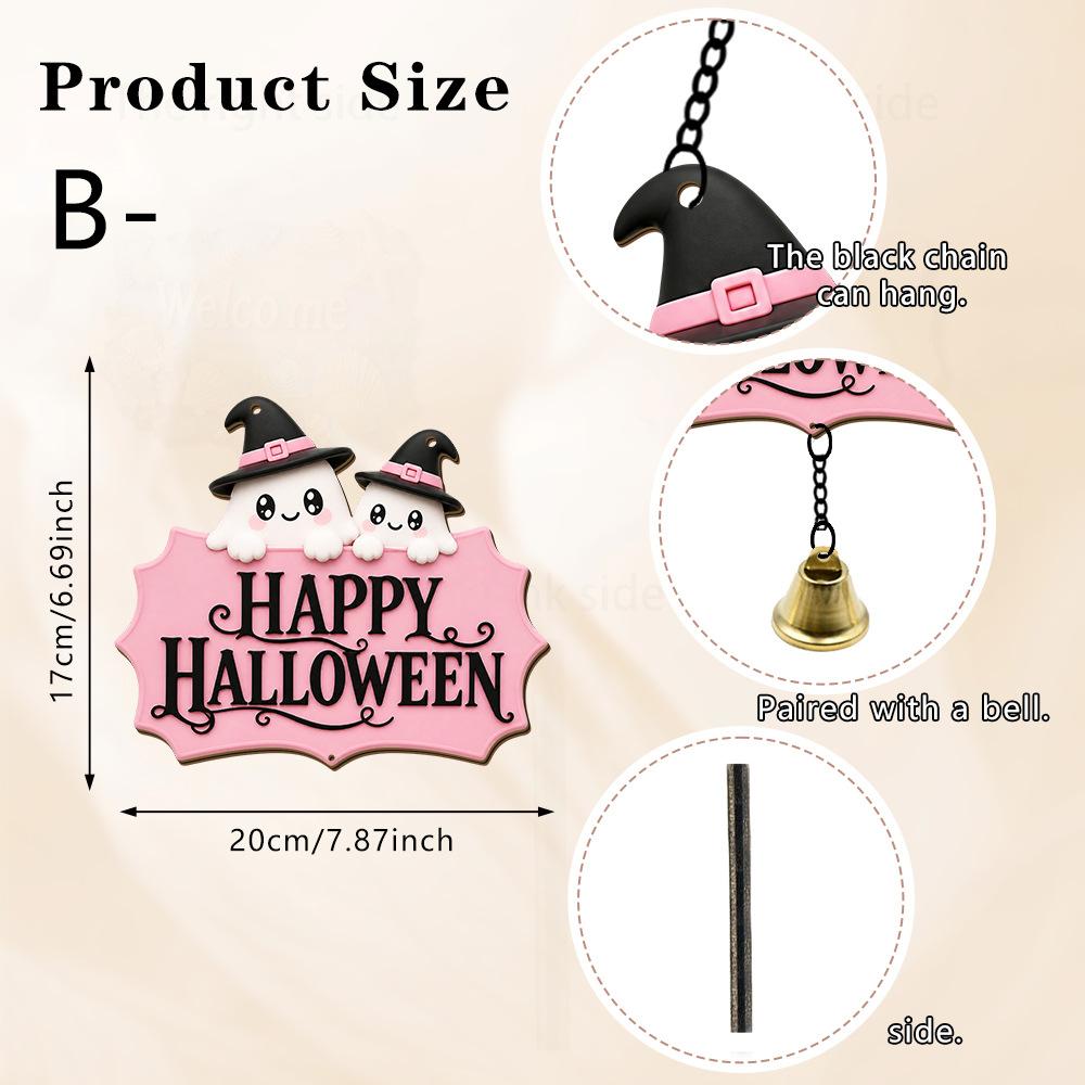 Cartoon Ghost Skull Halloween Door Decoration Sign with Bells Attached To The Door Hanging Chain