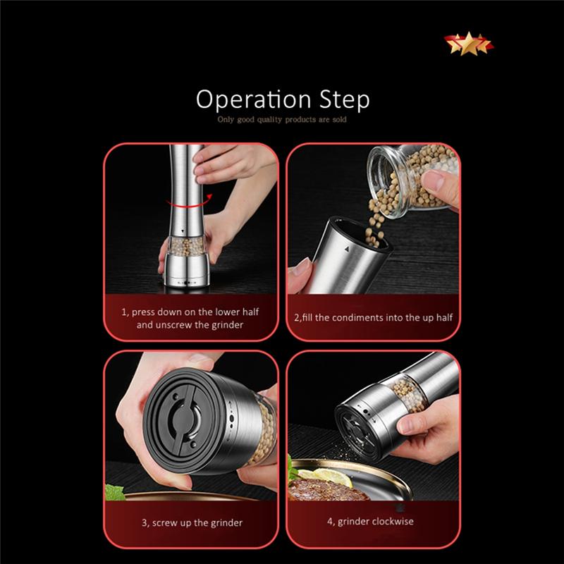 Visible Kitchen Condiment Mincer 304 Stainless Steel Manual Pepper Grinder Salt Mill Adjustable Thickness
