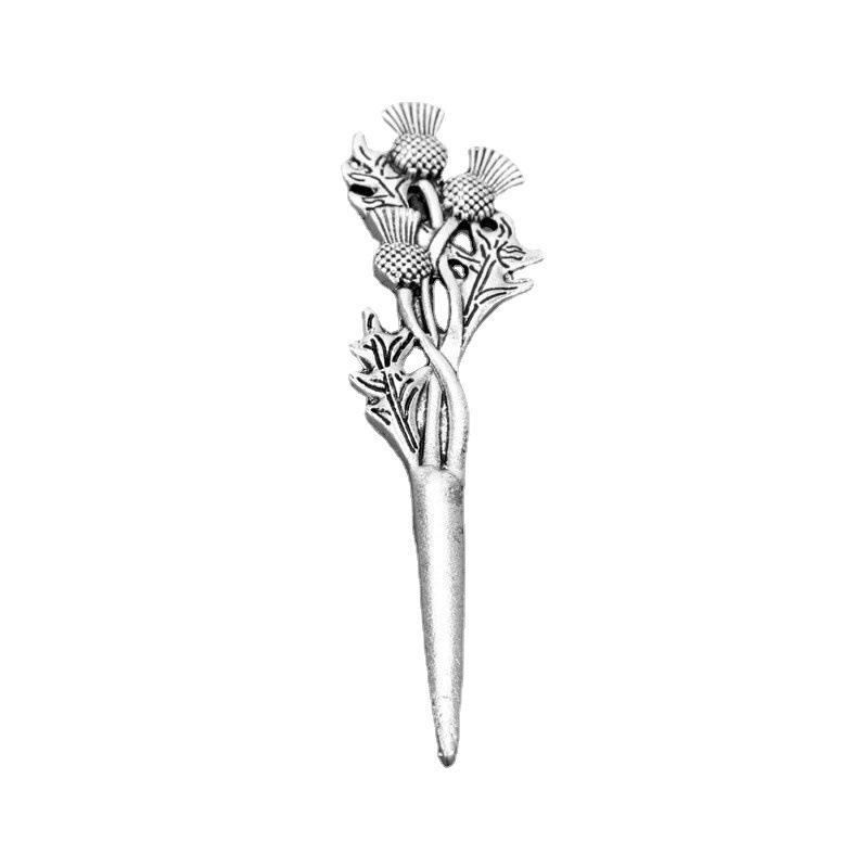 Retro Scottish Thistle Brooch with Crown & Heart Scarf Pin
