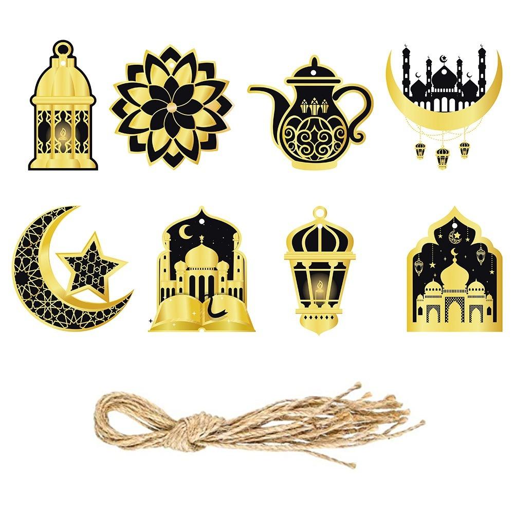 8Pcs/Set New Castle Moon Stars Ramadan Ornaments Mubarak Ramadan Kareem Ramadan Hanging Spirals Eid Swirls Banner Party Supplies