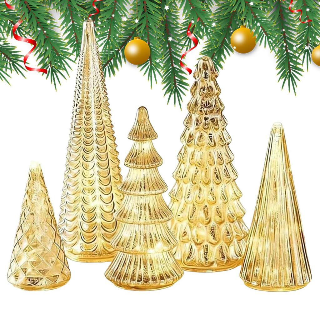 Lighted Christmas Tree 5 Pcs Acrylic LED Small Artificial Xmas Tree Home Fireplace Bedroom Living Room Decorations Party Favors