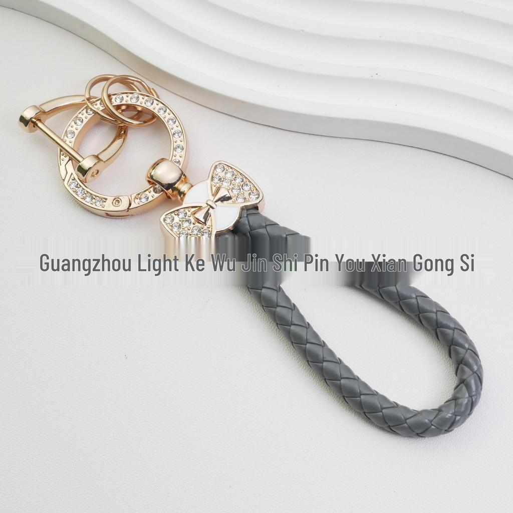 Rhinestone Horseshoe Keychain: Hand-woven Rope with Zinc Alloy Pendant, Anti-Lost Ring, Fashionable Car Key Accessory.
