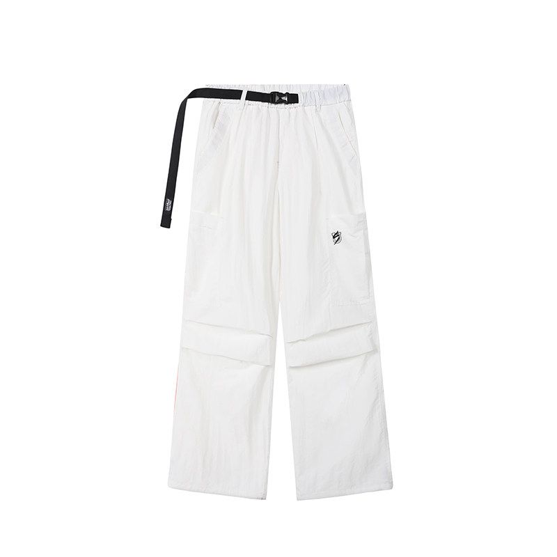 

US Federal Street Brand Quick-Drying Multi-Bag Umbrella Pants Elastic Waist Adjustable Ribbon Multi-Color Training Breathable Pants Anti-Fouling White L(Height 170-178 Weight 70-75)