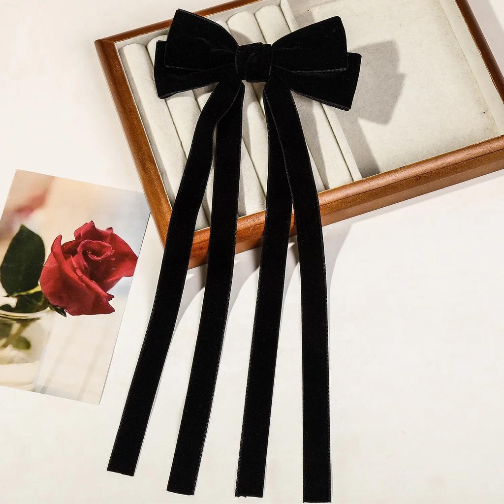 Velvet Ribbon with Pearl Korean Hair Clips for Women Elegant Long Tassel Large Bows Girls Hairpin Accessories Autumn Winter New