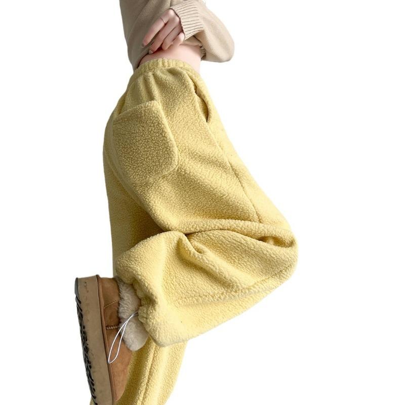 Double-sided Fleece Thickened Fleece Wide-leg Pants Women's Winter Lazy Wind High Waist Loose Warm Tied Feet Casual Trousers