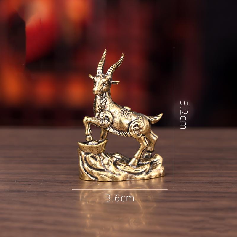 2027 Chinese Zodiac Goat Brass Figurine Polished Handmade Lucky Sheep Statue Ornament for Living Room Shelf Decor New Year Gift