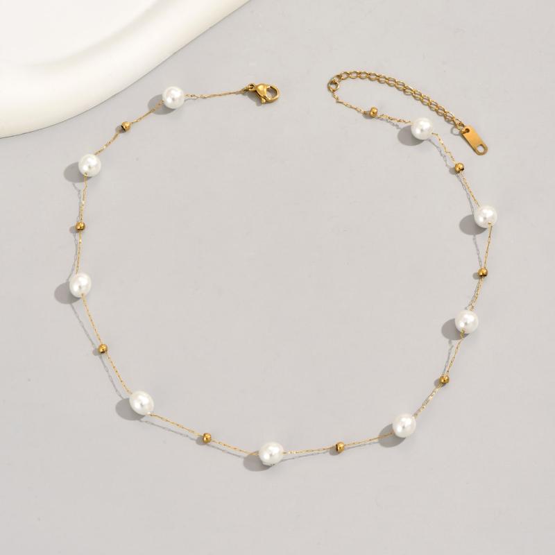 18k Gold Plated Stainless Steel Beaded Necklace, Suitable for Daily Wear and Holiday Gifts for Friends