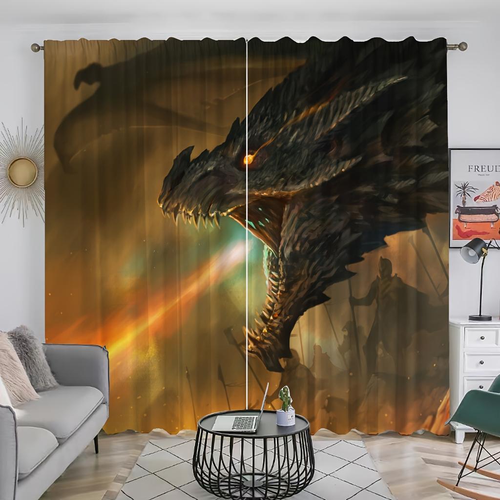 2panels Dragon Print Curtains Rod Pocket Curtain For Restaurants Living Rooms Bedrooms Offices Study Rooms Home Decoration