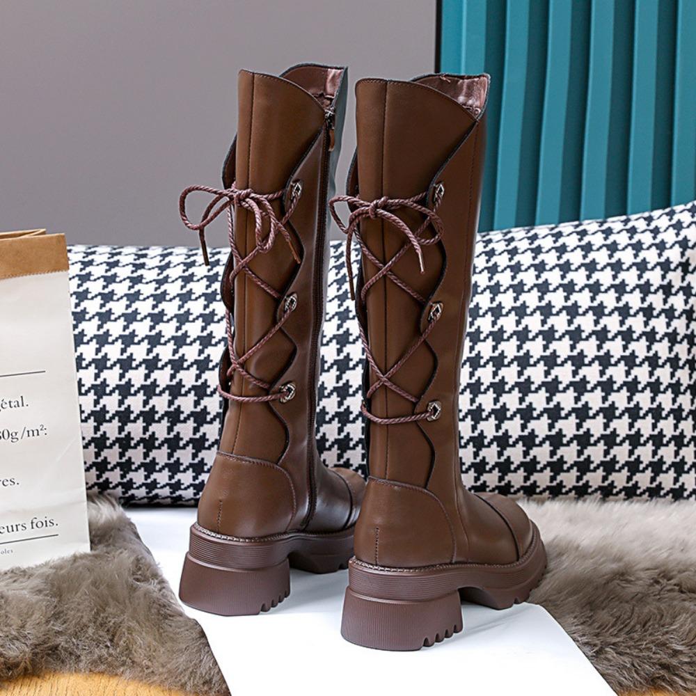 Женские осенне-зимние сапоги в рыцарском стиле в британском стиле на толстой подошве 39 — фото 4