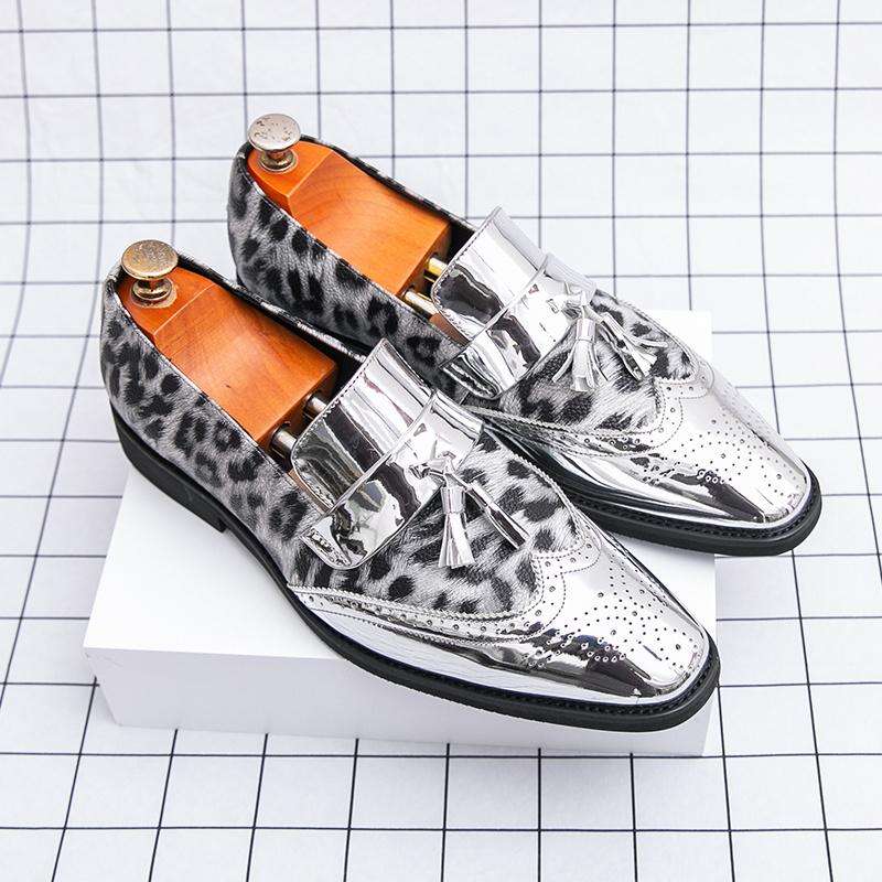 Leopardenmuster Herren Anzugschuhe Große Größe 48 Luxus Hochzeitsfeier Schuhe für Mann Lackleder Goldene Schuhe Herren sapato social