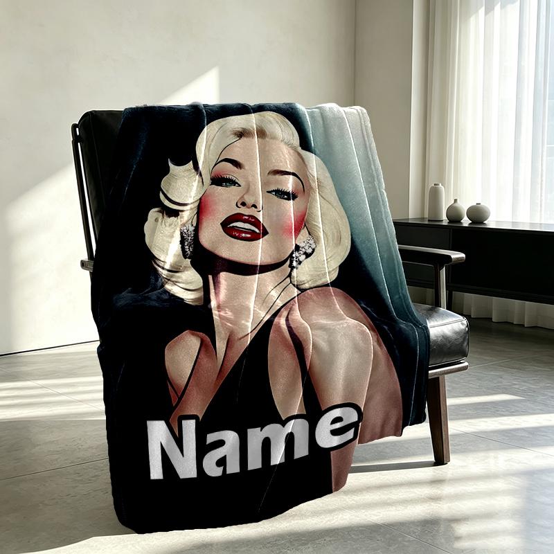 Custom Name Personalized Marilyn Monroe Print Blanket, Home Decor, Bedroom, Sofa, Camping, Couch, Gifts for Birthday Christmas