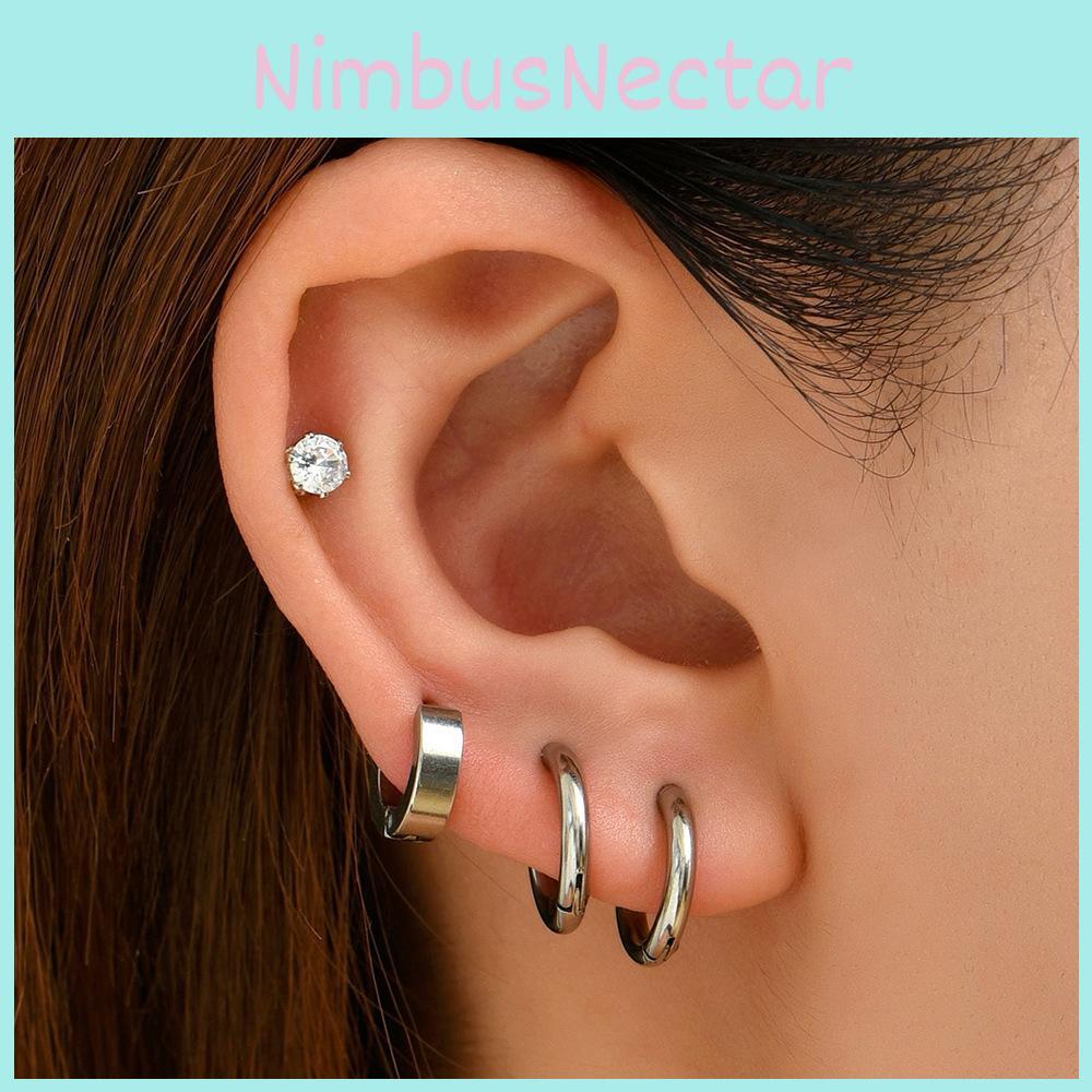 Elegant Silver Geometric Hoop Earrings Set Sparkling Rhinestone Design