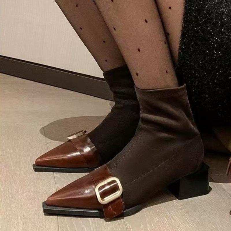 Elegant Pointed Toe Women Ankle Boots Suede Mid Heels Fad Heeled Shoes New Pumps  Winter Casual Woman Short Chelsea Botas