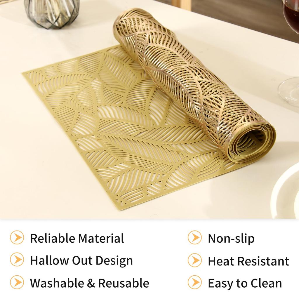 Leaf Hollow PVC Table Runner Bronzing Table Flag Non-slip Heat Insulation Placemat Dinning Table Mat Home Hotel Decor Tablecloth