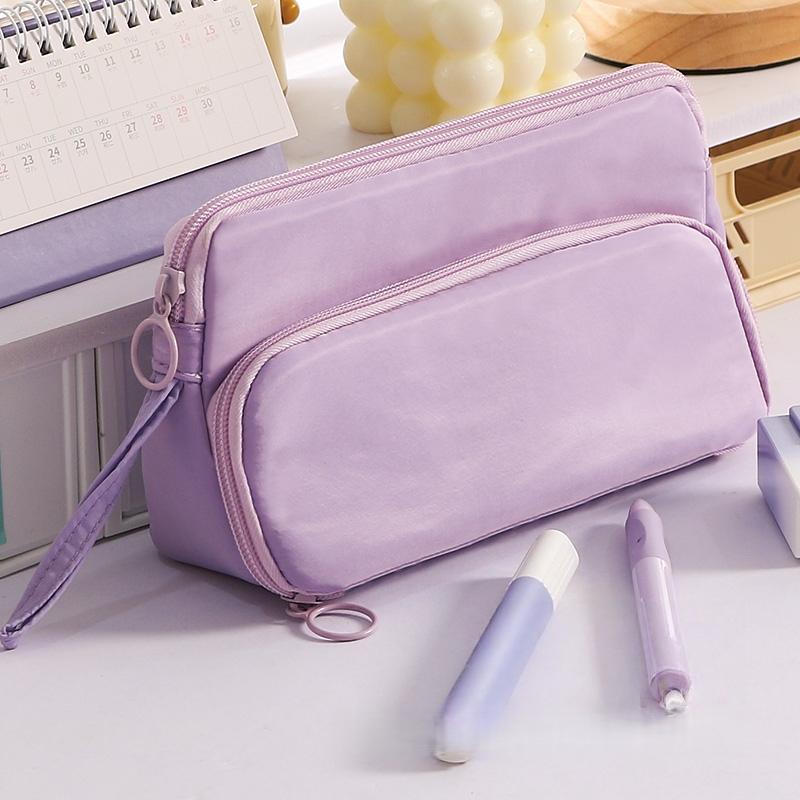 1pcs Pencil Case Triangle Pen Bag Staged Pocket Multi Mesh Storage Trasparent Back Pocket Stationery Organizer Pouch