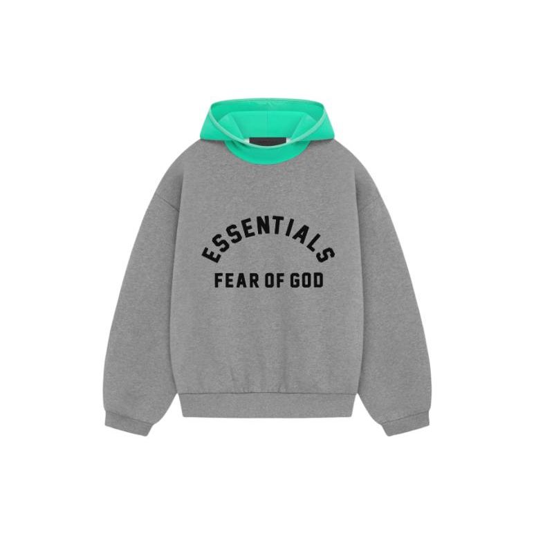 Fear of God Essentials Nylon Fleece Hoodie Dark Heather Oatmeal/Mint Leaf Men Tops Grey 202SP244312F