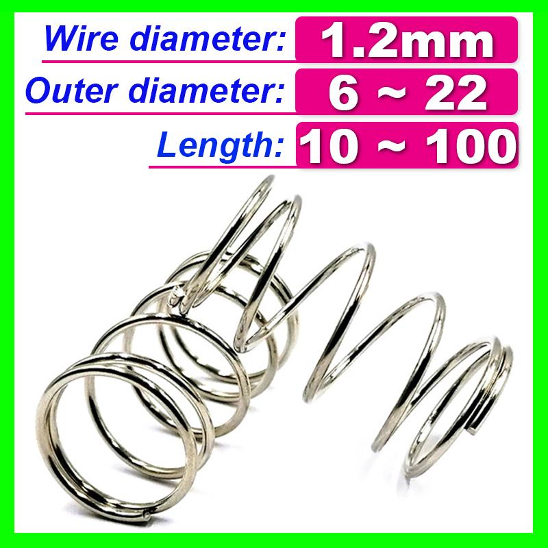 10pcs 304 Stainless Steel Spring Wire Diameter 1.2mm Compress Pressure Spring Rotor Return Buffer Cylidrical Coil Od 6mm~22mm 1.2mm Wire diameter