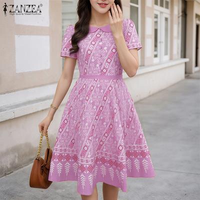 Women Summer Print Casual Short Sleeve Dress
