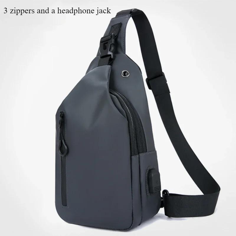 Men Bag Fashion  Solid Color Men Chest Bag Outdoor Casual Fashion One Shoulder Crossbody Bag Nylon USB Charging Shoulder Bags